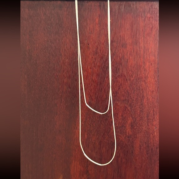 Tubular Smooth Double Rope Necklace Silver Tone Moveable Pendants - Picture 6 of 15